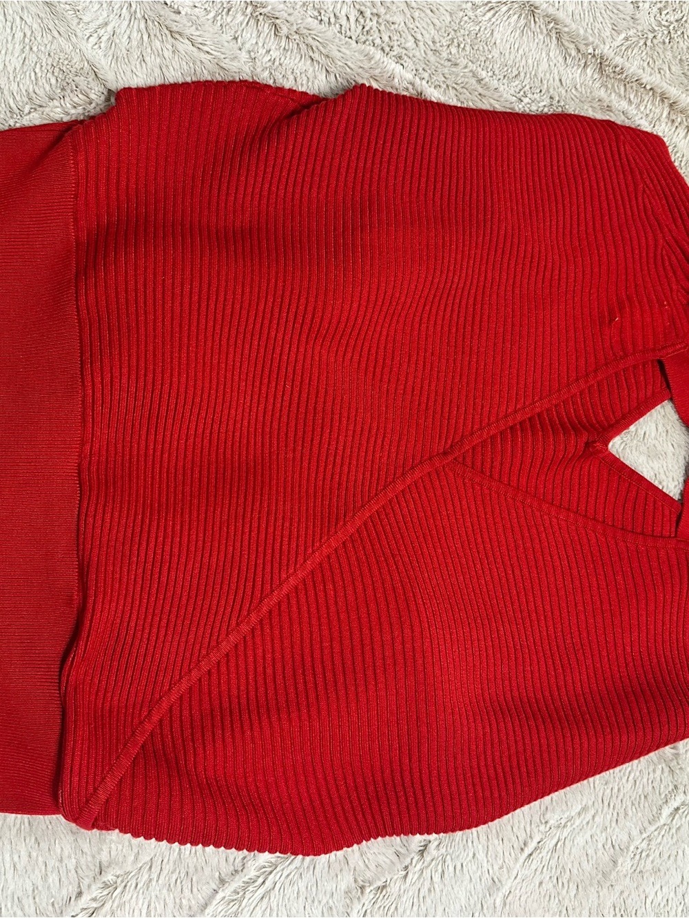 Red V-Neck Ribbed Sweater - Picture 4 of 6